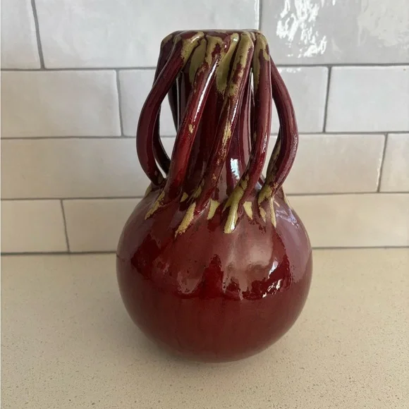 NEIMAN MARCUS GLOBAL VIEWS ART DECORATIVE VINTAGE RED GLAZED MCM ABSTRACT - Picture 2 of 6